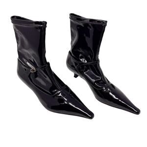 The Row Cyd Boot Black Patent Leather Kitten Heel Ankle Boots 37